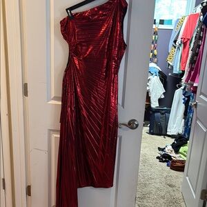 New York & Company Red One-Shoulder Sleeveless Gown
